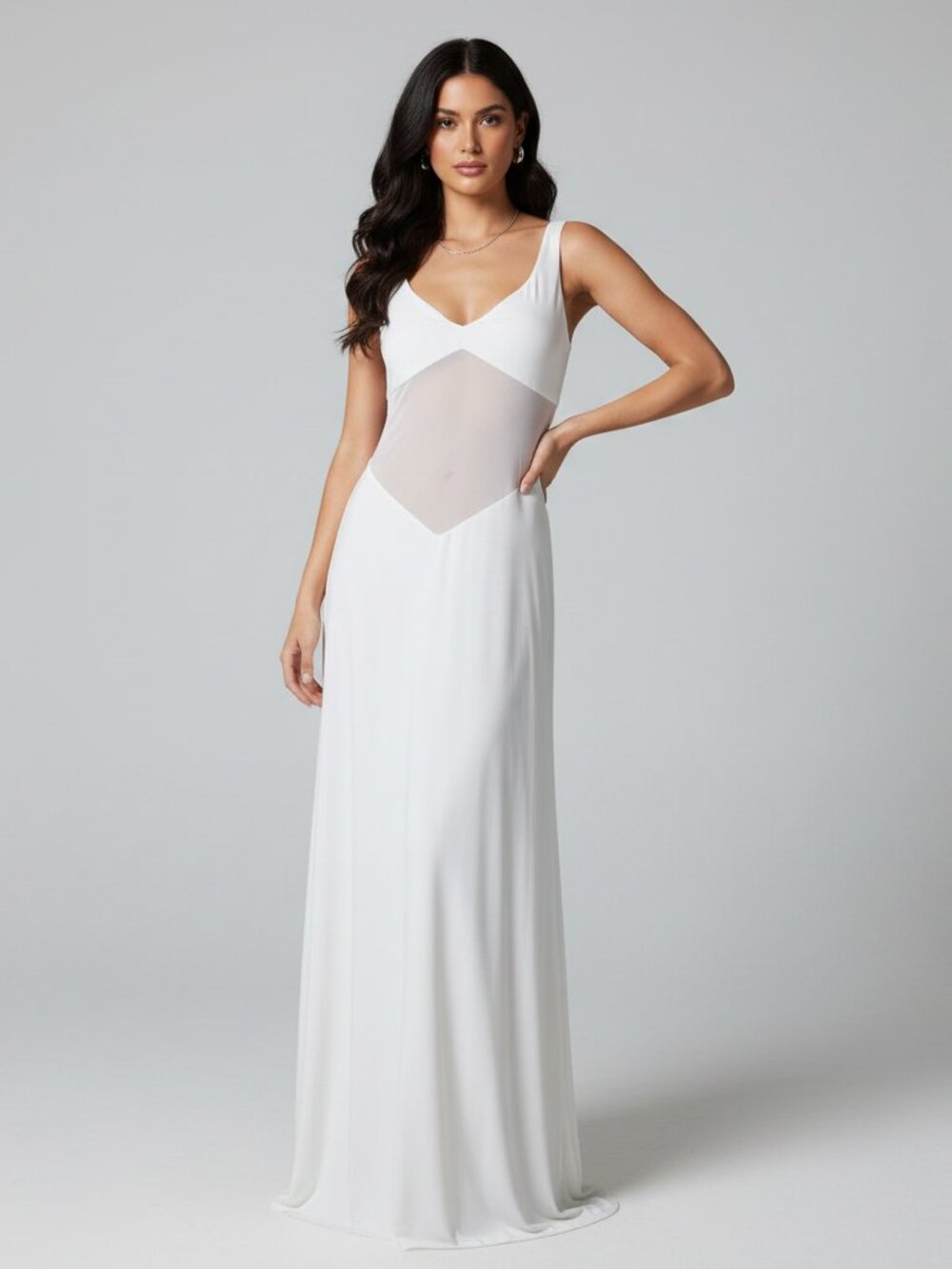 Naked Wardrobe Hourglass Mesh Contrast Dress NWT White Large Bodycon Maxi Dress